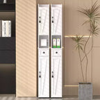 Meuble de Rangement Salle de Bain Haut et Fin avec 2 Portes et Tiroir – Blanc