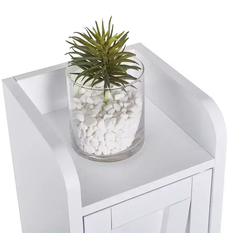 Meuble de Rangement Salle de Bain Haut et Fin avec 2 Portes et Tiroir – Blanc