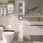 Meuble de Rangement Salle de Bain Haut et Fin avec 2 Portes et Tiroir – Blanc