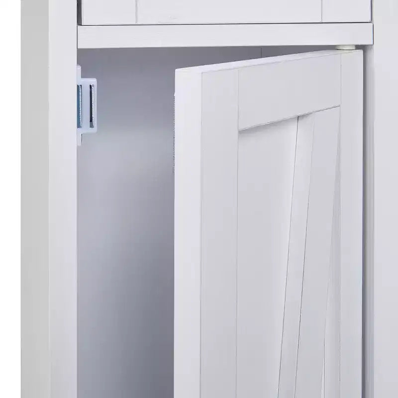 Meuble de Rangement Salle de Bain Haut et Fin avec 2 Portes et Tiroir – Blanc