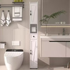 Meuble de Rangement Salle de Bain Haut et Fin avec 2 Portes et Tiroir – Blanc