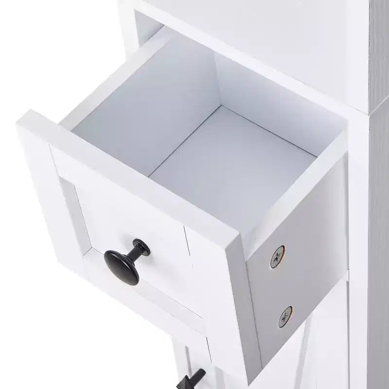 Meuble de Rangement Salle de Bain Haut et Fin avec 2 Portes et Tiroir – Blanc