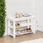 Banc à chaussures, Organisateur de rangement à chaussures à 3 niveaux en bambou, Banc d'entrée, Supporte jusqu'à 130 kg, 28,7 x 70,1 x 45,2 cm, pour entrée, salle de bain, chambre