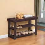 Banc à chaussures, Organisateur de rangement à chaussures à 3 niveaux en bambou, Banc d'entrée, Supporte jusqu'à 130 kg, 28,7 x 70,1 x 45,2 cm, pour entrée, salle de bain, chambre