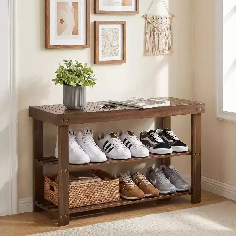Banco zapatero, organizador de almacenamiento de zapatos de bambú de 3 niveles, banco de entrada, soporta hasta 129.7 kg, 28.7 x 70.1 x 45.2 cm, para entrada, baño, dormitorio