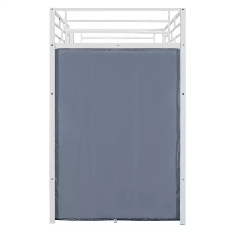 Cama alta de metal Twin/Full con escritorio, estantes, luz LED y armario