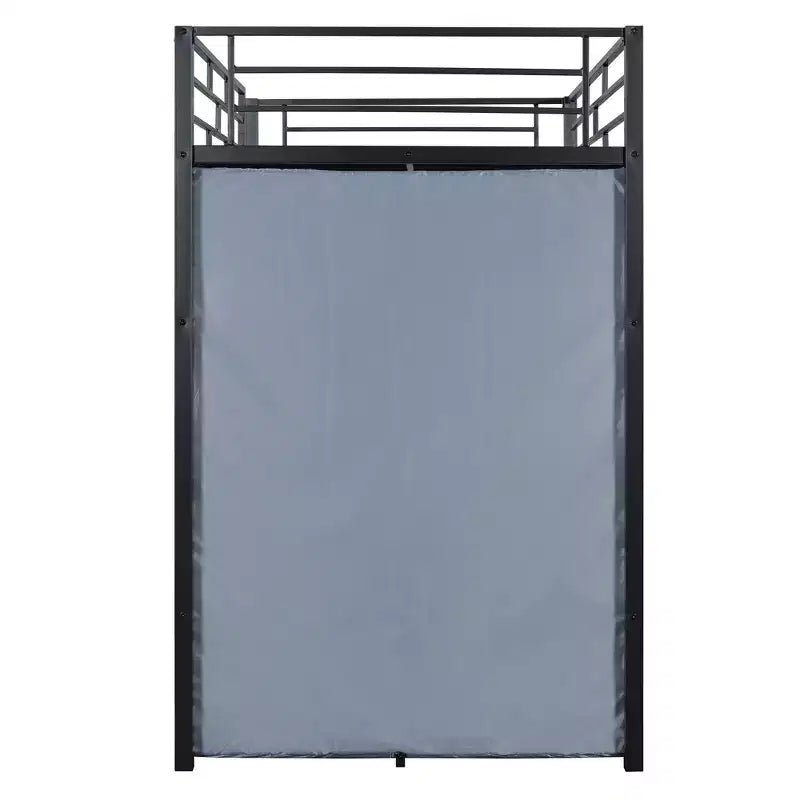 Cama alta de metal Twin/Full con escritorio, estantes, luz LED y armario