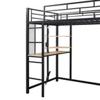 Cama alta de metal Twin/Full con escritorio, estantes, luz LED y armario