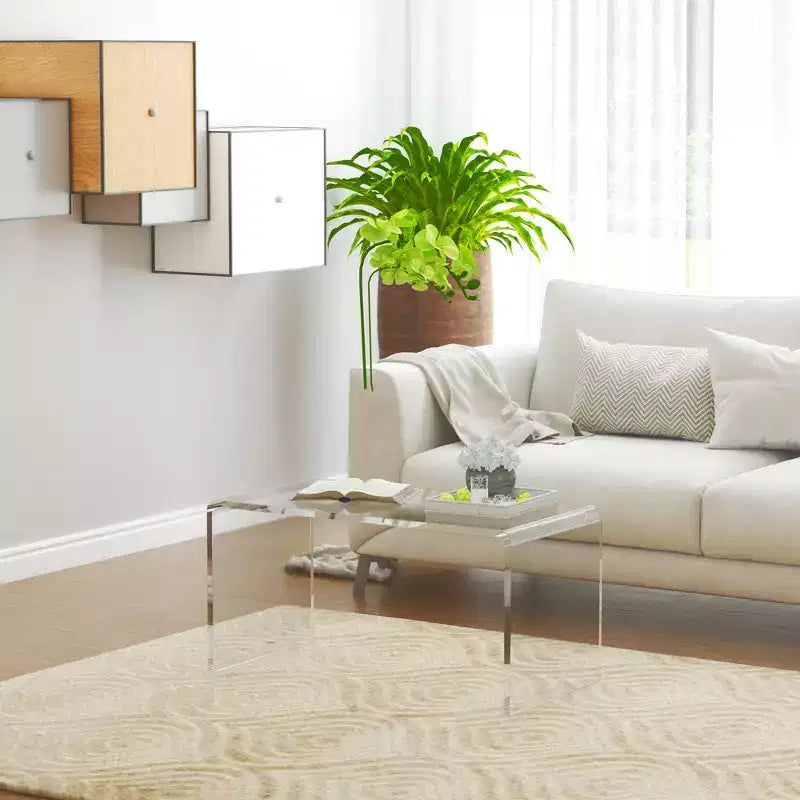 Mesa de centro rectangular de acrílico con efecto cascada – Transparente de 15mm de grosor