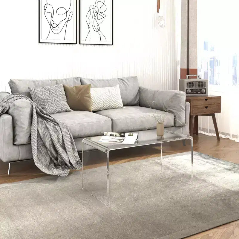 Mesa de centro rectangular de acrílico con efecto cascada – Transparente de 15mm de grosor