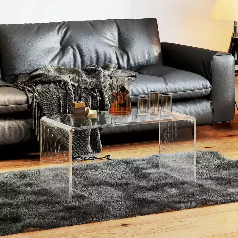 Mesa de centro rectangular de acrílico con efecto cascada – Transparente de 15mm de grosor