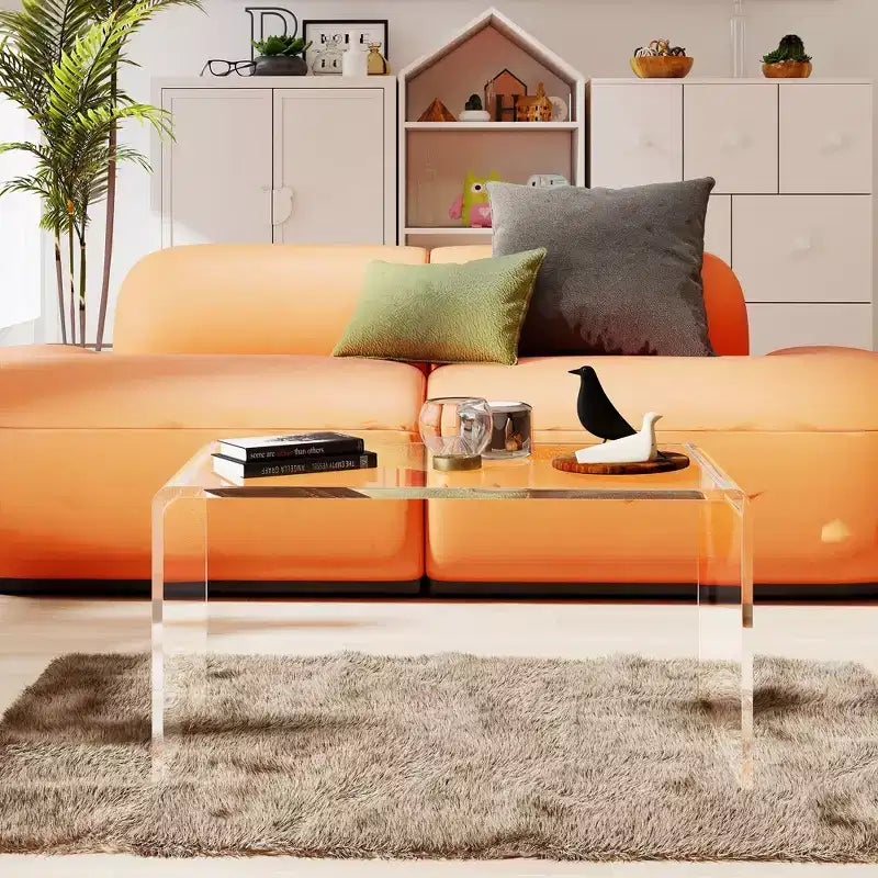 Mesa de centro rectangular de acrílico con efecto cascada – Transparente de 15mm de grosor