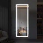 Espejo LED de Cuerpo Entero Rectangular Redondeado de Aluminio Sin Marco Plateado