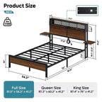 Cama con plataforma LED tamaño Queen/Matrimonial con cabecero de almacenamiento y estación de carga