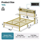 Cama con plataforma LED tamaño Queen/Matrimonial con cabecero de almacenamiento y estación de carga