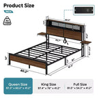 Cama con plataforma LED tamaño Queen/Matrimonial con cabecero de almacenamiento y estación de carga