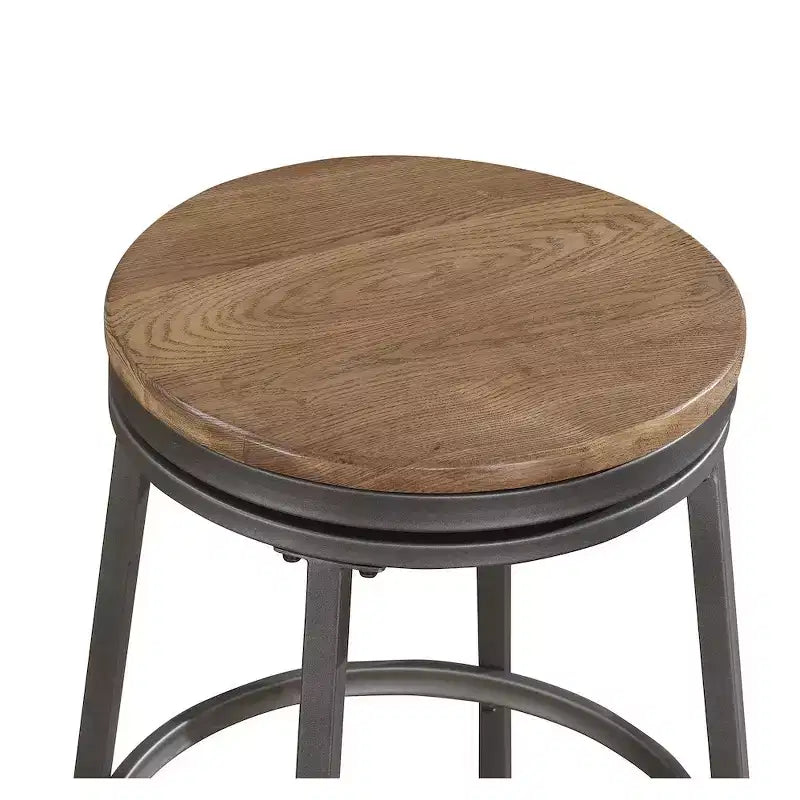 Taburete de bar metálico giratorio sin respaldo de 30" – Gris pizarra y roble dorado