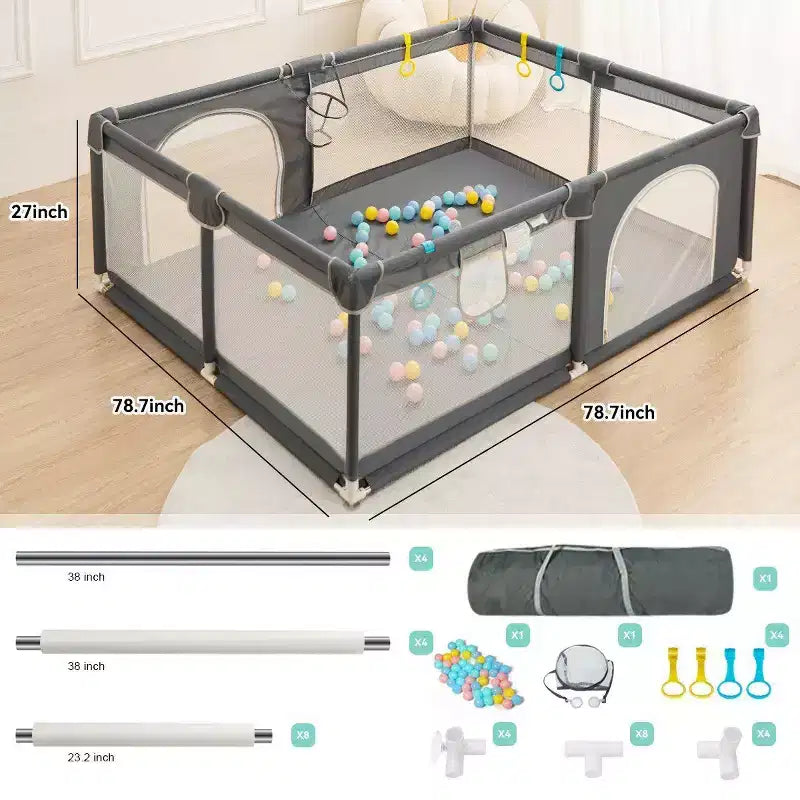 Parc bébé 4 panneaux 79x79 – Aire de jeu portable spacieuse et sécurisée