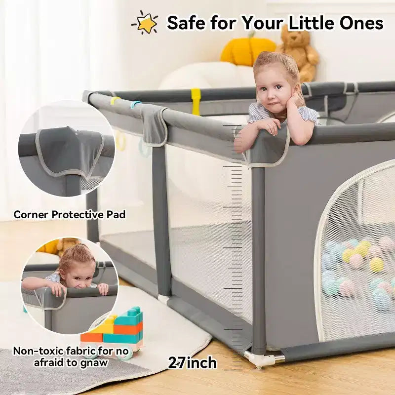 Parc bébé 4 panneaux 79x79 – Aire de jeu portable spacieuse et sécurisée