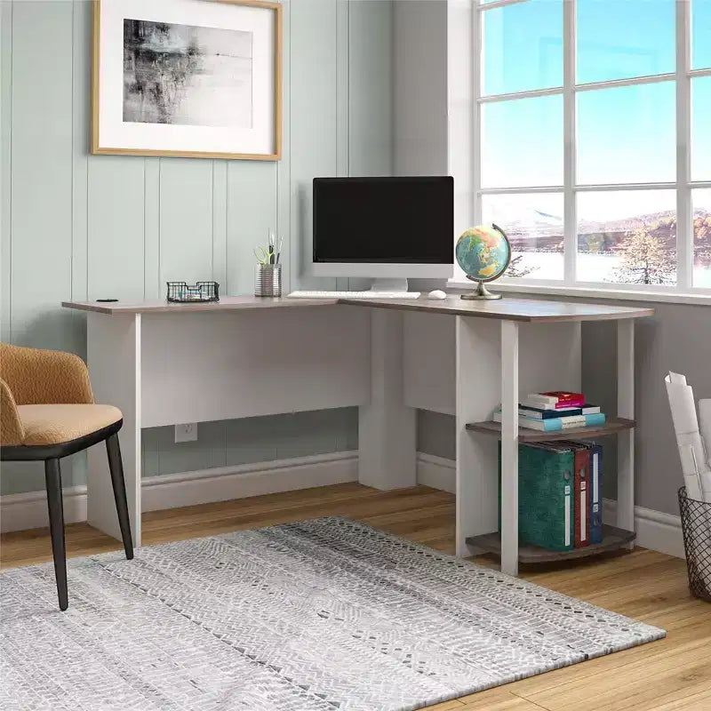 Bureau d'angle avec étagères – Bureau à domicile et salle d'étude