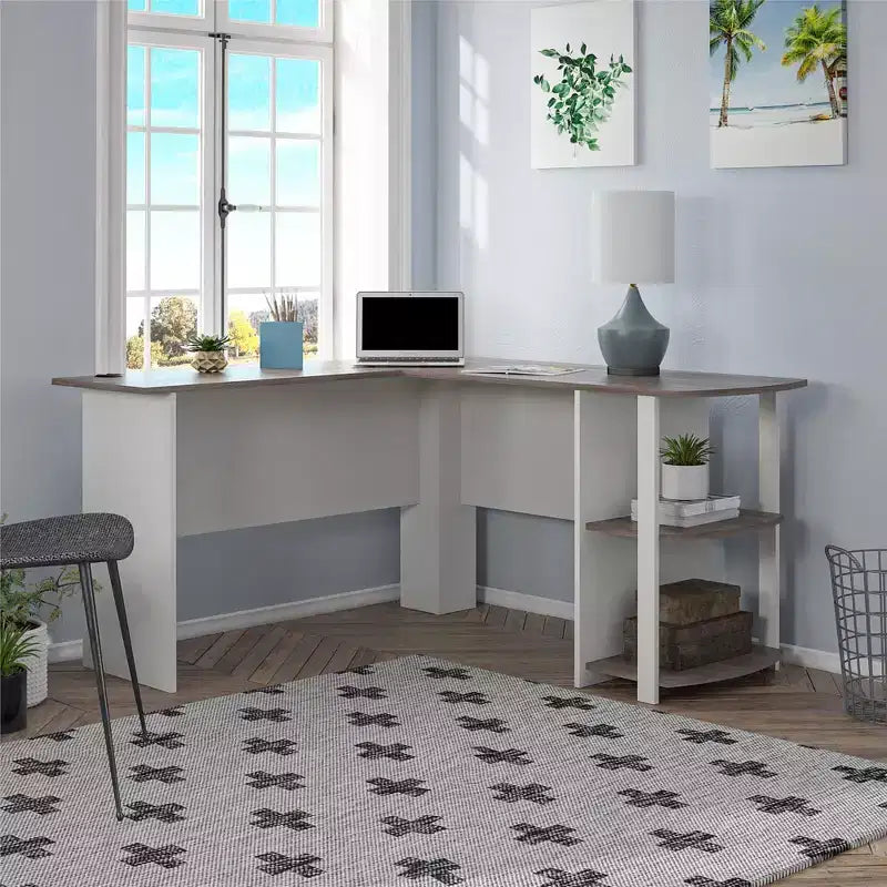 Bureau d'angle avec étagères – Bureau à domicile et salle d'étude