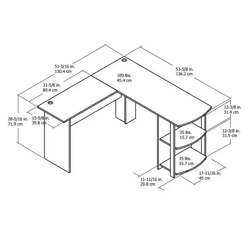 Bureau d'angle avec étagères – Bureau à domicile et salle d'étude