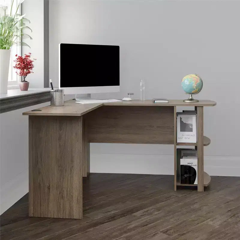 Bureau d'angle avec étagères – Bureau à domicile et salle d'étude