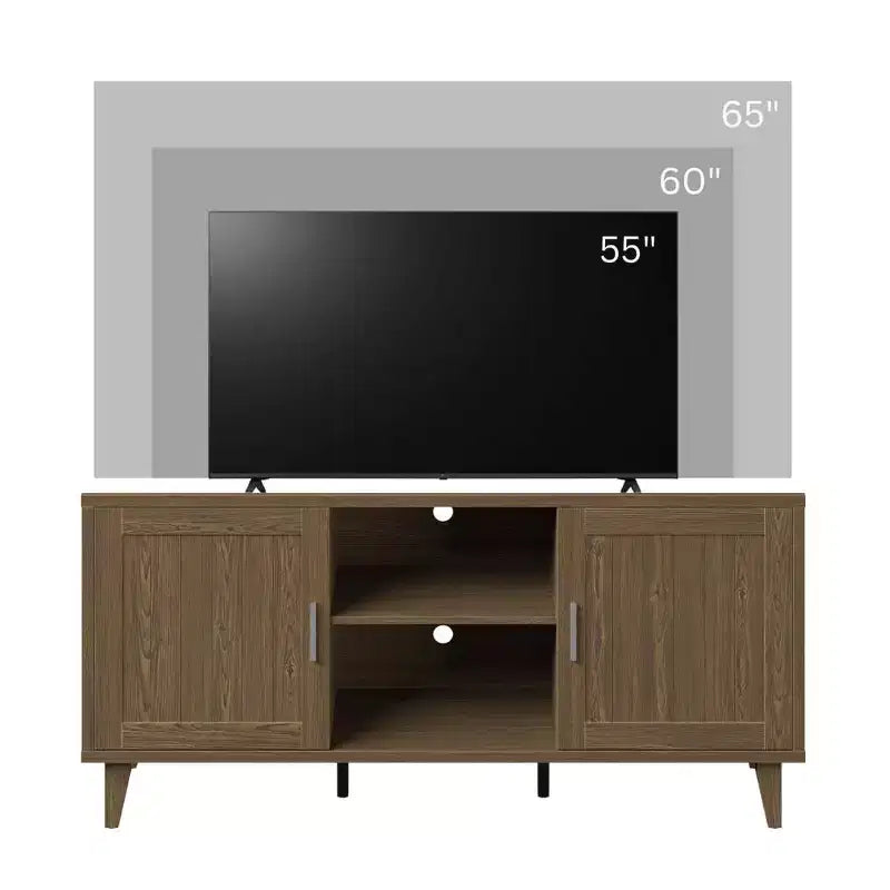 Mueble de TV de 60 pulgadas con dos puertas y organizador de cables – Nogal, para televisores de hasta 65"