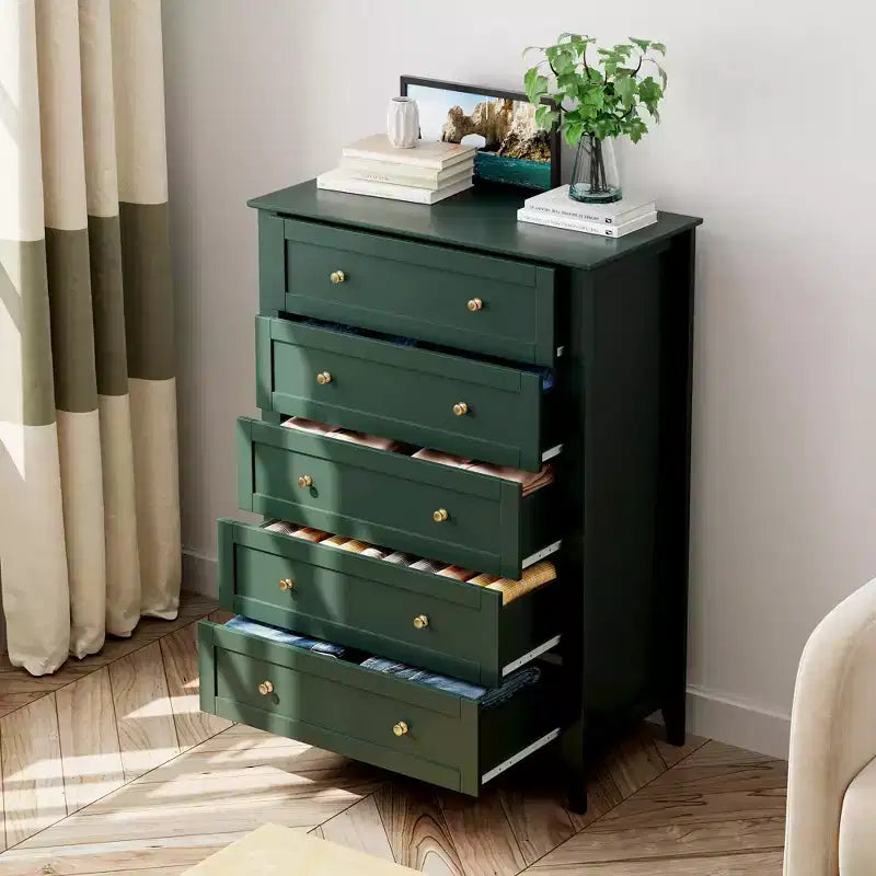 Cómoda alta de madera de 5 cajones con almacenamiento profundo – Dormitorio y recibidor