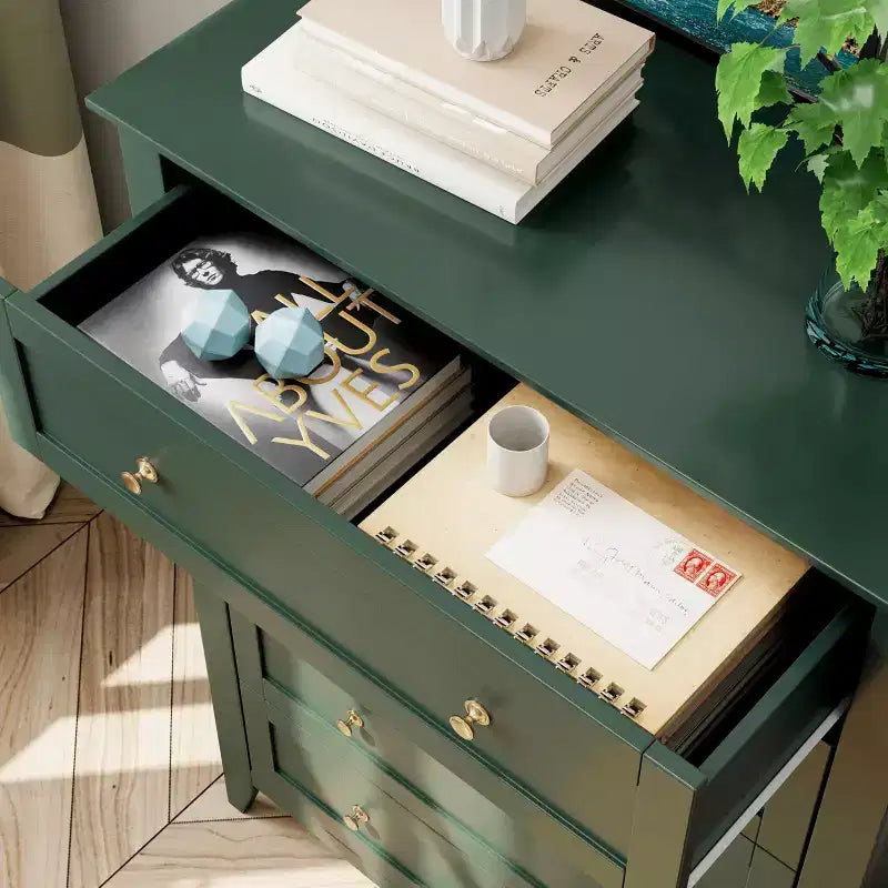 Cómoda alta de madera de 5 cajones con almacenamiento profundo – Dormitorio y recibidor