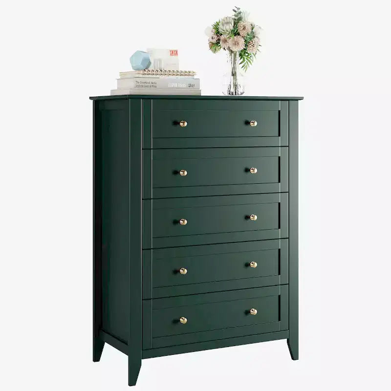 Cómoda alta de madera de 5 cajones con almacenamiento profundo – Dormitorio y recibidor