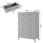 Cómoda alta de madera de 5 cajones con almacenamiento profundo – Dormitorio y recibidor
