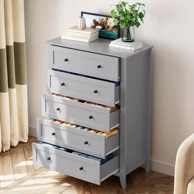 Cómoda alta de madera de 5 cajones con almacenamiento profundo – Dormitorio y recibidor