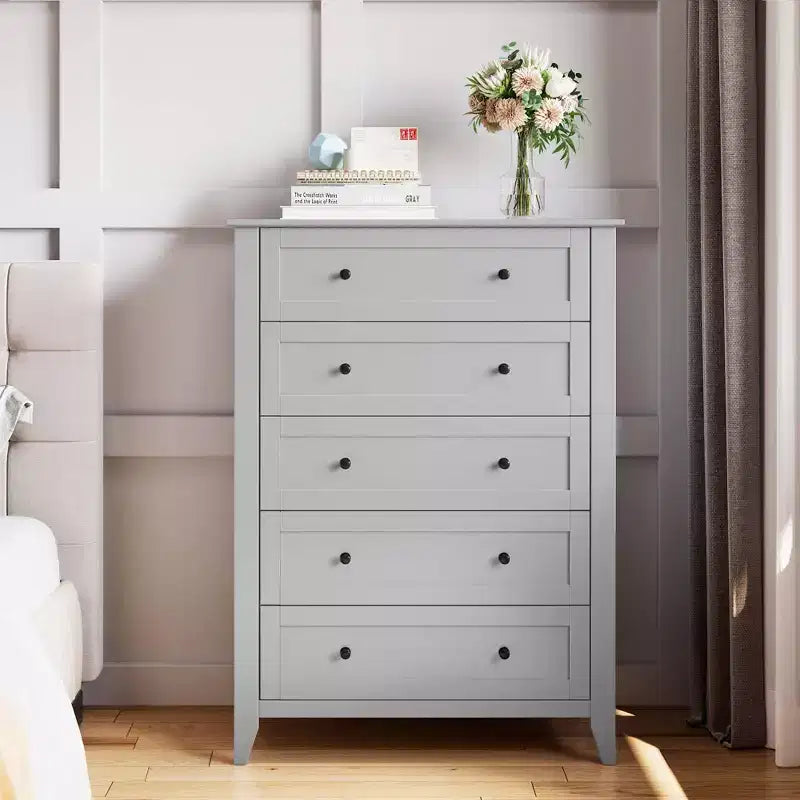 Cómoda alta de madera de 5 cajones con almacenamiento profundo – Dormitorio y recibidor