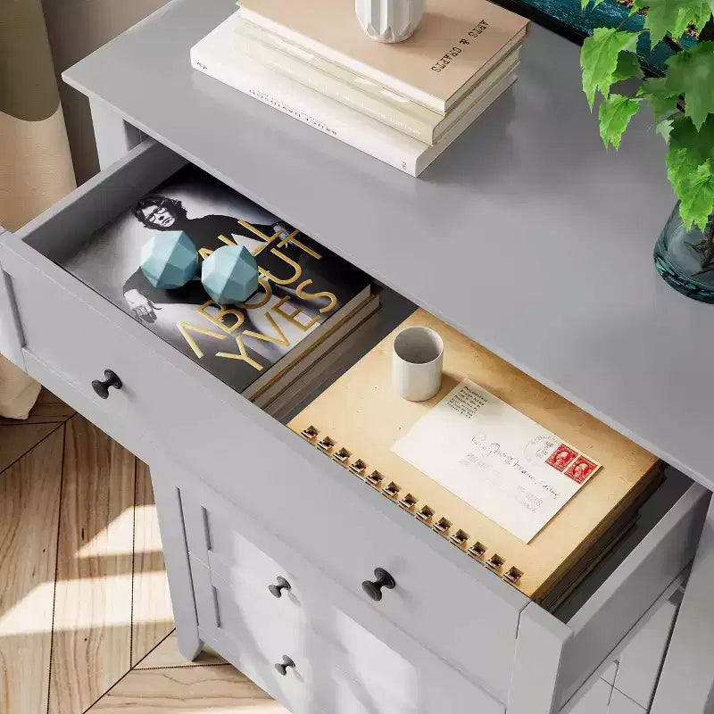 Cómoda alta de madera de 5 cajones con almacenamiento profundo – Dormitorio y recibidor