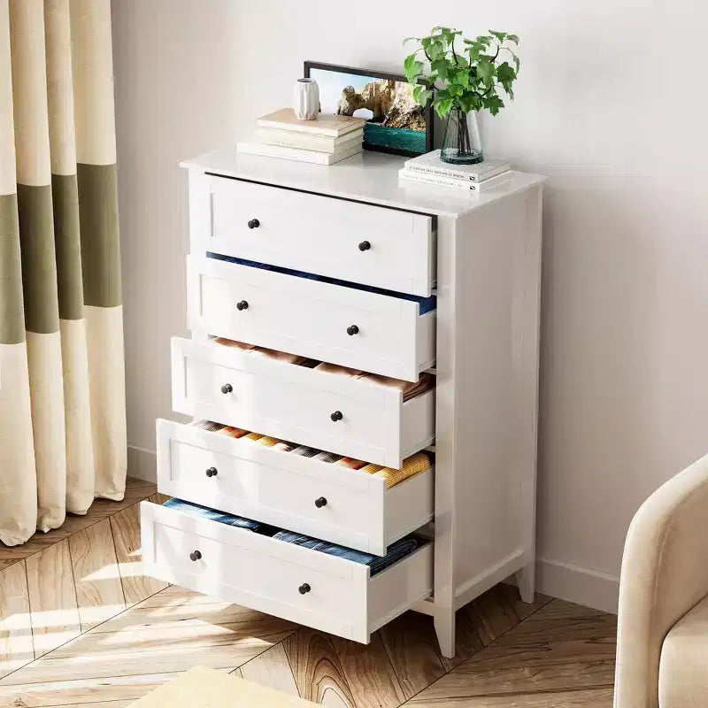 Cómoda alta de madera de 5 cajones con almacenamiento profundo – Dormitorio y recibidor