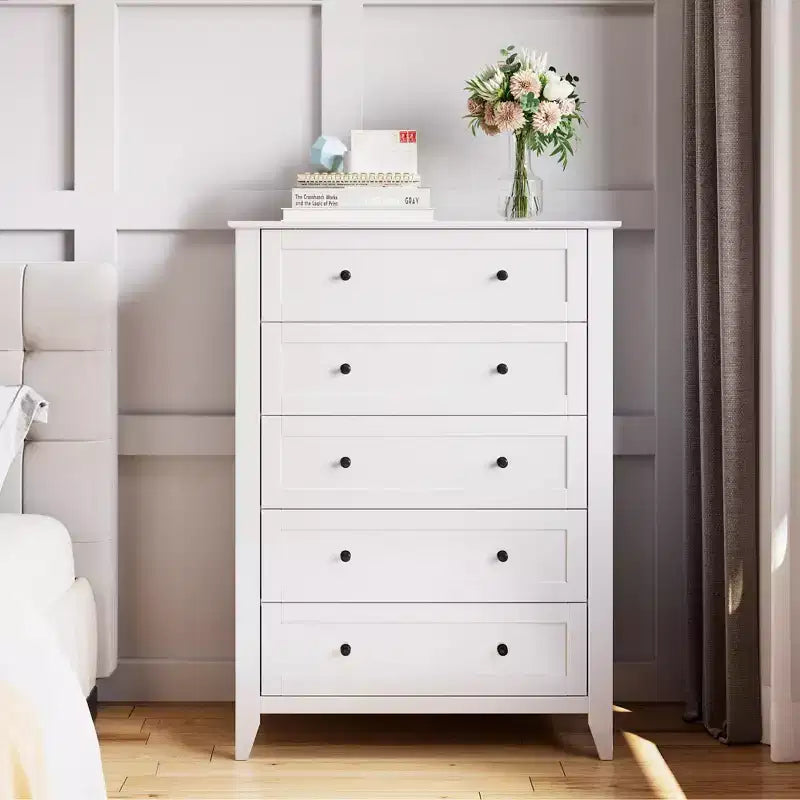 Cómoda alta de madera de 5 cajones con almacenamiento profundo – Dormitorio y recibidor
