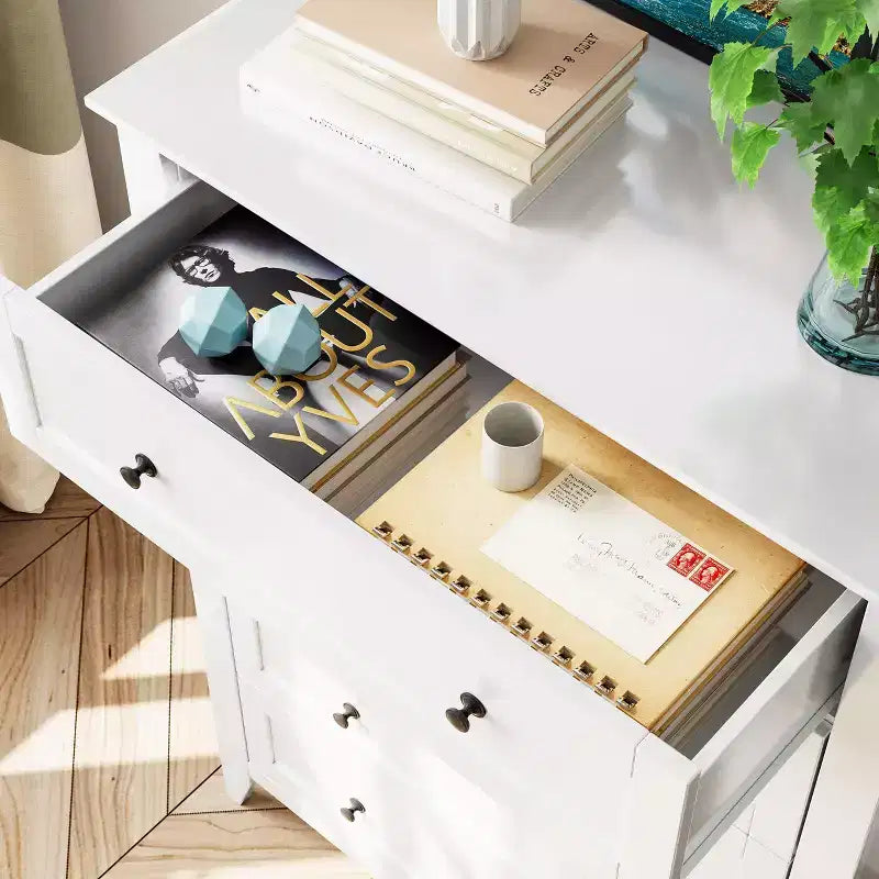 Cómoda alta de madera de 5 cajones con almacenamiento profundo – Dormitorio y recibidor