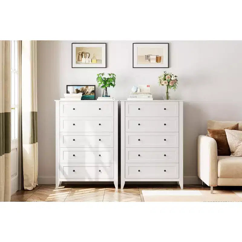 Cómoda alta de madera de 5 cajones con almacenamiento profundo – Dormitorio y recibidor