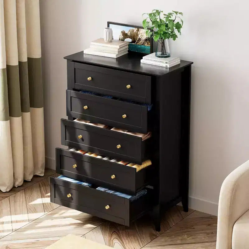 Cómoda alta de madera de 5 cajones con almacenamiento profundo – Dormitorio y recibidor