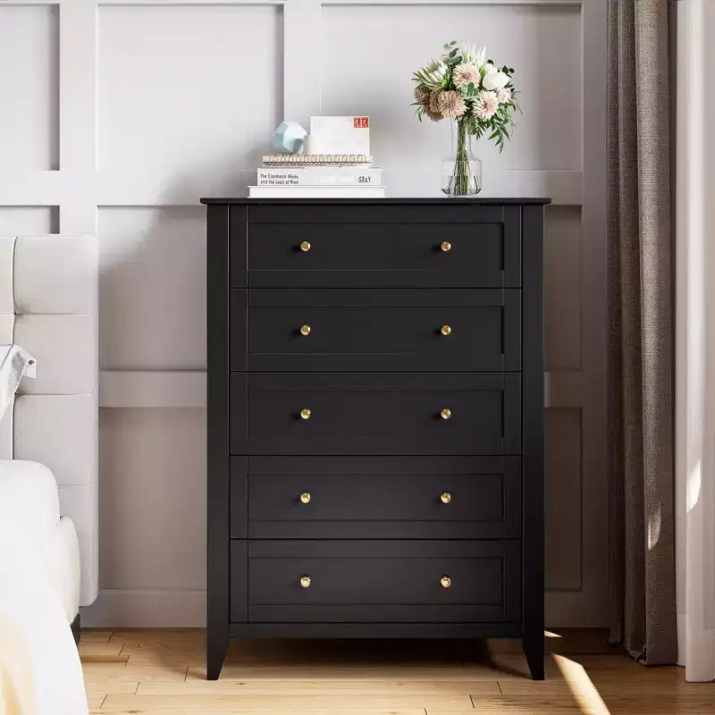 Cómoda alta de madera de 5 cajones con almacenamiento profundo – Dormitorio y recibidor