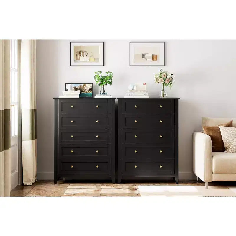 Cómoda alta de madera de 5 cajones con almacenamiento profundo – Dormitorio y recibidor