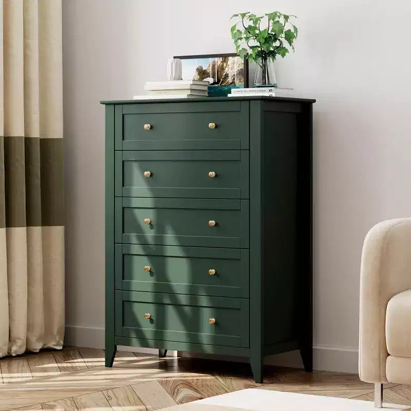 Cómoda alta de madera de 5 cajones con almacenamiento profundo – Dormitorio y recibidor