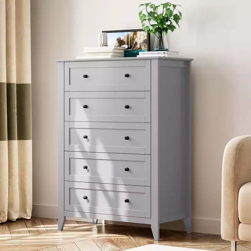 Cómoda alta de madera de 5 cajones con almacenamiento profundo – Dormitorio y recibidor