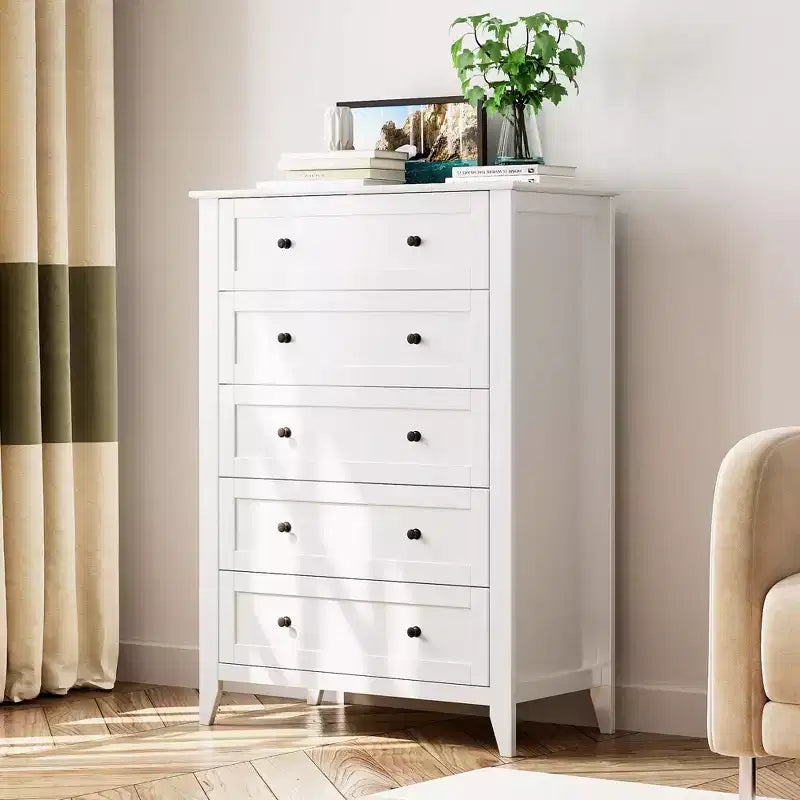 Cómoda alta de madera de 5 cajones con almacenamiento profundo – Dormitorio y recibidor