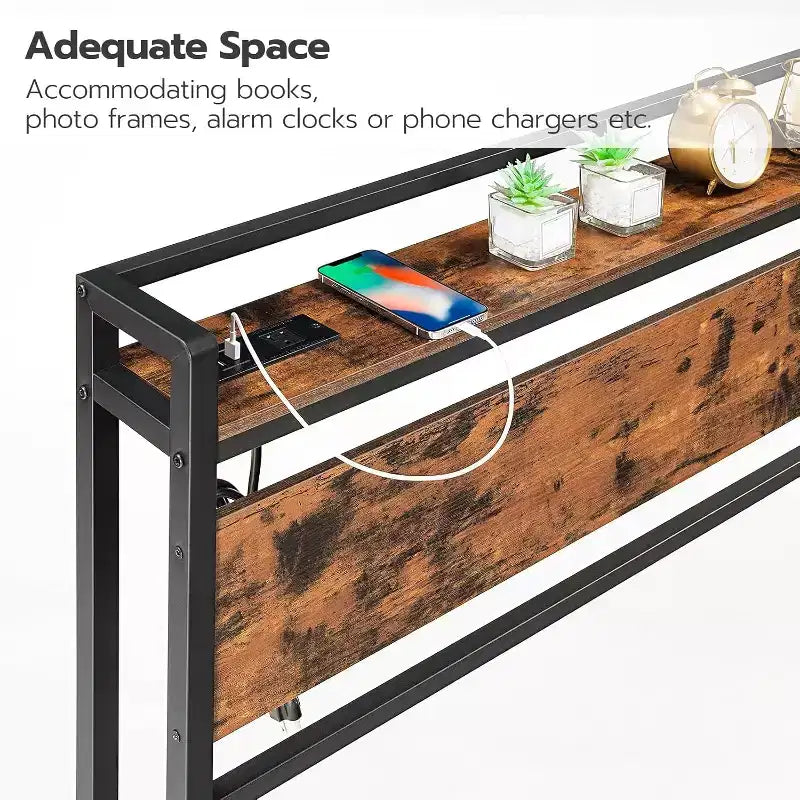 Cabecero Queen con Estación de Carga – 2 Tomas de Corriente y 4 Puertos USB, Altura Ajustable