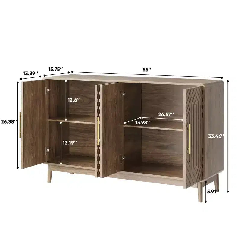 Aparador bufé tallado con 4 puertas – Nogal