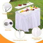 Mesa plegable de helados refrigerada para niños con almacenamiento y drenaje. Enfriador de bebidas para exteriores para fiestas, camping, picnic, barbacoas, bodas. Barra de autoservicio, con faldón.