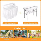 Mesa plegable de helados refrigerada para niños con almacenamiento y drenaje. Enfriador de bebidas para exteriores para fiestas, camping, picnic, barbacoas, bodas. Barra de autoservicio, con faldón.
