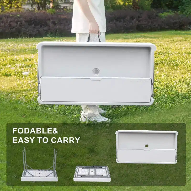 Mesa plegable de helados refrigerada para niños con almacenamiento y drenaje. Enfriador de bebidas para exteriores para fiestas, camping, picnic, barbacoas, bodas. Barra de autoservicio, con faldón.